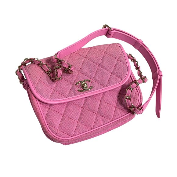 CHANEL Quilted Denim Messenger Bag in Neon Pink 21S - Picture 3 of 13